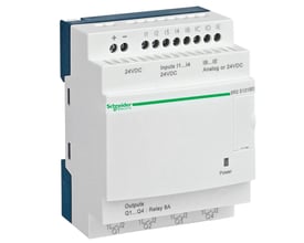 Schneider Electric Zelio intelligent relæ med 12 indgange og 8 udgange, 24VDC, kompakt hvid enhed med grøn logo.