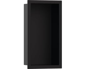 Hansgrohe vægniche i matsort finish med integreret ramme, mål 300/150/100mm, vist på hvid baggrund.