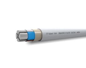 Halogenfrit installationskabel (N)A2XH med 4x300mm² aluminiumsledere og 0,6/1kV mærkning, viser denektorformede aluminium og isolationslag.