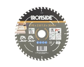 Ironside rundsavklinge til træ med søm, vist forfra med 48 tænder, diameter på 216 mm og hul på 30 mm.