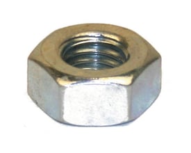 Nærbillede af en Dresselhaus M36 elforzinket møtrik, viser dens 6-kantede form og metriske gevind.