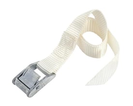 Ironside kamsurring på 0,5 meter og 25 mm med 400 kg surringsstyrke, hvid rem og metal-kvikspænde.