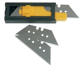 Ironside trapezformede 1992-knivblade på 60 mm ses sammen med den sorte og gule opbevaringsholder.