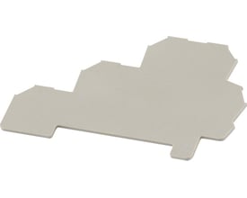 Weidmüller endeplade AP DLD 2.5/PE DB i beige farve, 2.5mm², isoleret på hvid baggrund.