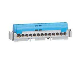 Legrand terminal blok i blå og grå, 113mm lang, med plads til 1x6-25MM2 og 12x1,5-16MM2 ledere, IP2X.