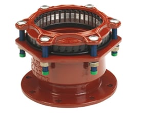 Georg Fischer Multi/Joint flangekobling DN50 PN16 med trækfast Uni/Fikser®-system og EPDM-pakning, vist på hvid baggrund.