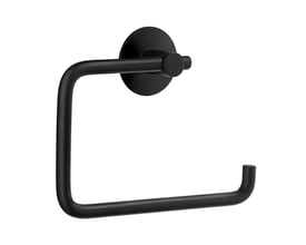 Smedbo Beslagsboden DOT toiletpapirholder i mat sort med åben, kantet holder og rund vægplade.
