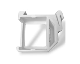 LightSolutions DIN rail adapter til Shelly Mini, 3D-printet i hvid plast, vist fra siden med åbent design.