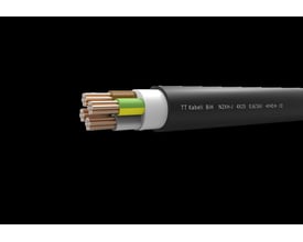 Sort installationskabel N2XH-J 5G1,5 med halogenfri isolering og tydeligt synlige kobberledere indeni.