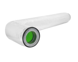 DEC Cold Bridge termisk og akustisk isoleret lyddæmper på 125 mm ses skråt med hvid kappe og grøn inderside.