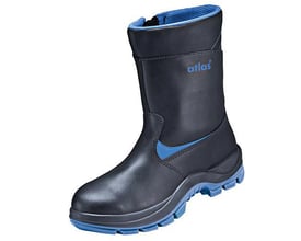 Atlas Anatomic Bau 800 XP sikkerhedsstøvle i sort læder med blå detaljer og kraftig ydersål.