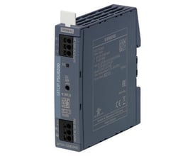 Siemens SITOP PSU6200 strømforsyning i mørkeblå, 24V DC/1.3A, vist fra siden med mærkninger for input og output.