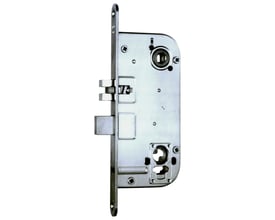 Assa Abloy Trio 5116 v låsekasse i sølvfarvet finish, set forfra med lang stolpe, falle og rigel.