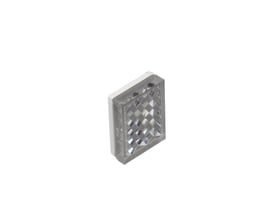 Carlo Gavazzi prismereflektor til fotoelektriske sensorer med kvadratisk, facetteret refleksflade set skråt forfra.