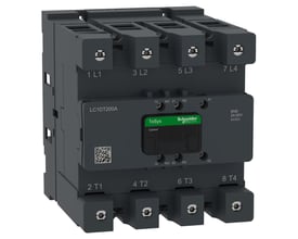 Schneider Electric TeSys Deca Advanced 4-polet kontaktor til AC-1 applikationer op til 200A, med 24-60V AC/DC spole og EverLink-tilslutning.