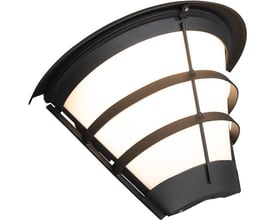Hide-a-lite Pave OP T Deco II vægarmatur med mørk, buet skærm, vandrette bånd og lysende flade.
