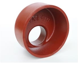 Preis & Co SML reduktionsrør i mørkerød støbejern med dimensionerne 80x50mm, med synlige mærker som CE og EN877.