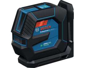 Bosch Professional GLL 20-22 G linjelaser i detaljeret frontvisning, viser betjeningsknapper og 'GREEN LASER' teknologi.
