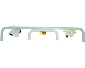 Milton Megatherm rørsæt til Highline 14/24 gaskedel, vist forfra med hvide rør og hvide koblinger med messingdetaljer.