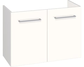 Dansani badeværelsesmøbel i hvid højglans med to låger og diskrete greb, 80 cm bredt og 57,6 cm højt.