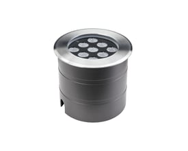 SG Armaturen Nemo II Midi Asymmetrisk indbygningsarmatur med ni LED lyskilder og børstet stål kant, grå aluminiumshus.