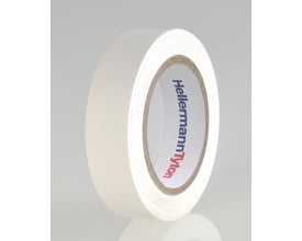 Hvid HelaTape-Flex PVC-isoleringstape fra HellermannTyton på rulle, 19 mm bred og 20 meter lang.