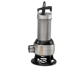 Grundfos AP35B.50.08.3 spildevandspumpe i rustfrit stål med 2" nippel og 5m kabel, 400V, på hvid baggrund.