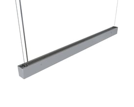 Undersiden af Ansell Lighting Vasco linjearmatur viser detaljeret aluminiumskonstruktion og ophængningspunkter.