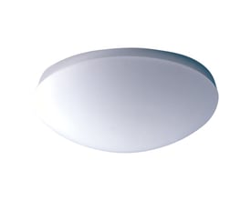 RZB Silk Line Flat plafond set fra siden, viser den flade profil og opal glaskuppel.