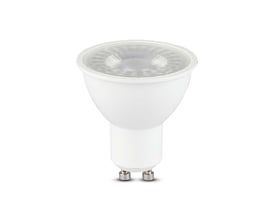 V-TAC LED spotlys på 7,5W med GU10 fatning, varm hvidt lys (3000K) og en bred 110 graders spredning.