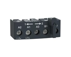 Mørkegrå Schneider Electric spoletilslutning LU9M1 med grå kontakt og tydelig mærkning af A1, A2, A3 og B1, klar til brug.