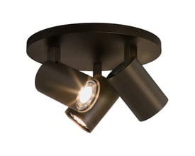 Astro Lighting Ascoli Triple Round spotlampe i bronze med tre kipbare spotarme, hvoraf én lyser.