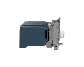 Schneider Electric Harmony Style 4 lampekrop til 230-240VAC i mørkeblå og metal med monteringsdetaljer.