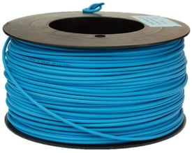 Blå Texiline HF90 monteringsledning på en sort kabeltromle, 2,5 mm², halogenfri og flammehæmmende.