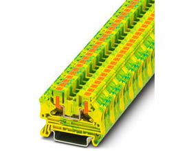 Phoenix Contact PTV 4-PE installationsrække klemme med push-in tilslutningstype i gul og grøn.