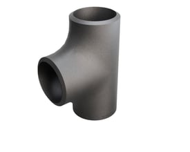 Grå P235GH tee fitting med 33,7 mm ydre diameter og 2,6 mm vægtykkelse, set fra siden mod hvid baggrund.