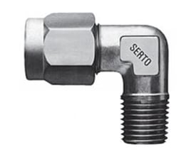 SO42421 messing vinkel union med udvendigt gevind 8x1/4", viser metallet og SERTO logo.
