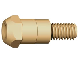 Nærbillede af Abicor Binzel Dysestok 360 M6 i messing, der viser M6 gevindet og den koniske dyseende.
