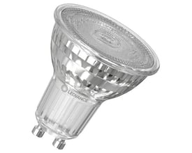 Alternativ vinkel af Ledvance LED PAR16 lyskilde med GU10 sokkel og klar glasoverflade.