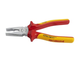Ironside kombinationstang på 180 mm med forkromet hoved og røde og gule VDE-greb til arbejde op til 1000 V.