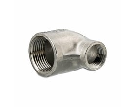 90 graders vinkel i rustfrit stål 316-CF8M med muffe/muffe gevind, 3/4"x1/2" til 20 bar tryk.