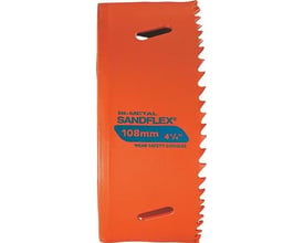 Bahco 3830 HSS bi-metal hulsav på 108 mm i orange, vist fra siden med savtænder og udfræsede slidser.