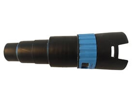 Detaljeret billede af Baier værktøjsmuffe, der viser den koniske ende og det blå blokeringshåndtag.