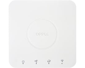 Hvid, kvadratisk Opple LEDsmart-BLE2-DALI-connect-box G2 med afrundede hjørner og betjeningssymboler på fronten.