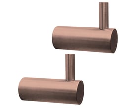 To Lavabo Luna håndklædekroge i PVD kobberfarve og rustfrit stål, vist samlet på hvid baggrund.