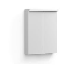 Svedbergs Intro spejlskab i mathvid med to spejllåger og integreret LED-belysning øverst, 55 x 73 x 15 cm.