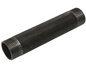 Raccorderie Metalliche sort glat nippelrør af stål, 200 mm langt med R2" gevind i begge ender, vist på hvid baggrund.