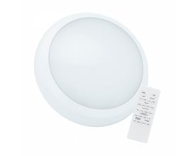 Hvid, rund SpectrumLED Nymphea City Pro 2 CCT LED-loftlampe med sensor og fjernbetjening.