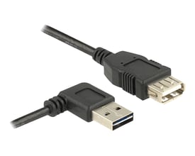 Sort Delock USB 2.0 forlængerkabel på 0,5 meter, med vinklet EASY-USB A hanstik og A hunstik.