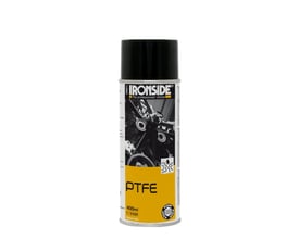 Ironside PTFE-smøremiddel på spray i dåse med sort låg og gul etiket, 400 ml.